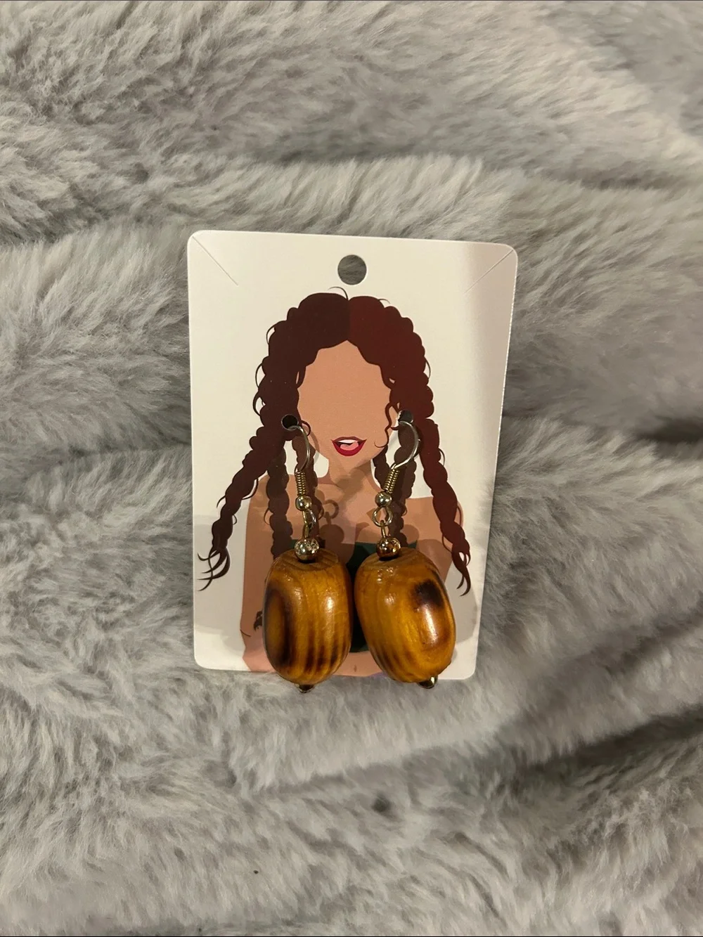 Wood Bead Drop Earrings - Brown